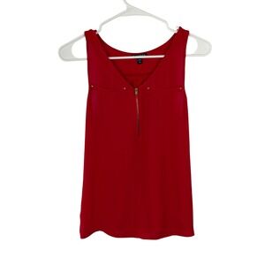 Express Red Sleeveless Half Zip V-Neck‎ Blouse Gold Stud Pockets XS Tank